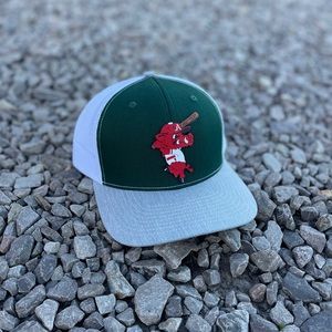 Ribby at Bat 3D Snapback Trucker Hat- Green/ White/ Heather Grey